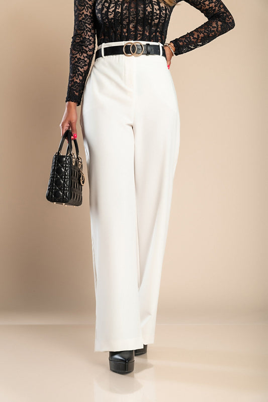 Elegant trousers with wide legs, beige