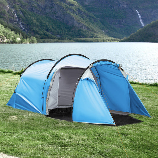 2-3 Man Tunnel Tents w/ Vestibule Camping Tent Porch Air Vents Rainfly Weather-Resistant Shelter Fishing Hiking Festival Shelter Blue-1
