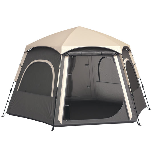Instant Camping Tent, 2/3/4 Person Easy Setup Family Tent with Vestibule, Rainfly, 4 Mesh Windows & 2 Doors, Hexagonal Design, Waterproof UV Protected Dome Tent, Dark Grey-0