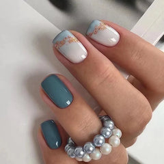 24pcs French Blue Pearl False Nails Set-26