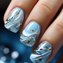 24pcs French Blue Pearl False Nails Set-43