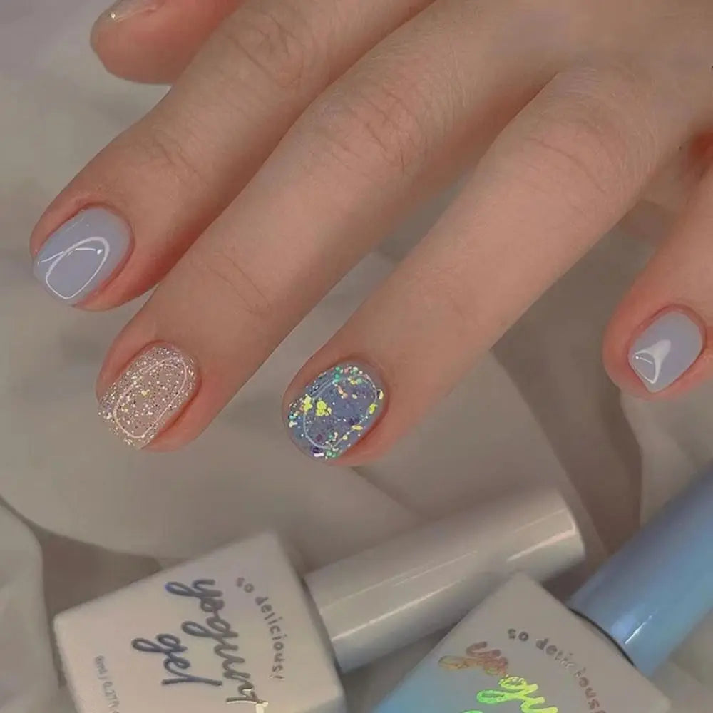 24pcs French Blue Pearl False Nails Set-10