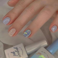 24pcs French Blue Pearl False Nails Set-10