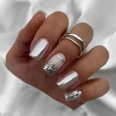 24pcs French Blue Pearl False Nails Set-16