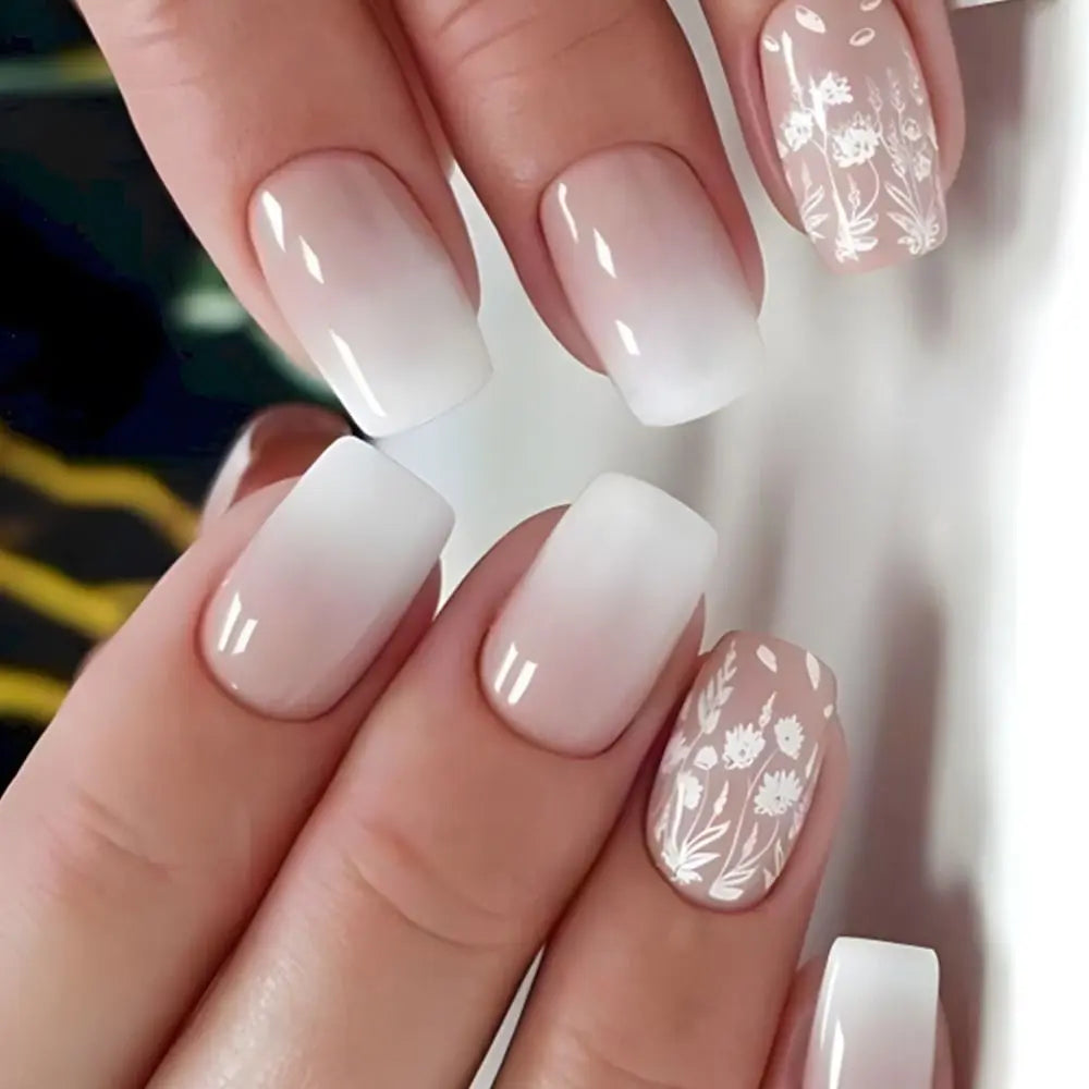 24pcs French Blue Pearl False Nails Set-22