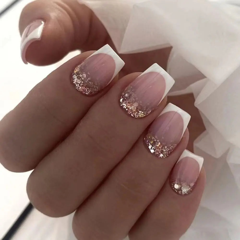 24pcs French Blue Pearl False Nails Set-36