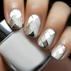 24pcs French Blue Pearl False Nails Set-41