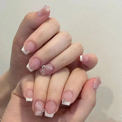 24pcs French Blue Pearl False Nails Set-11