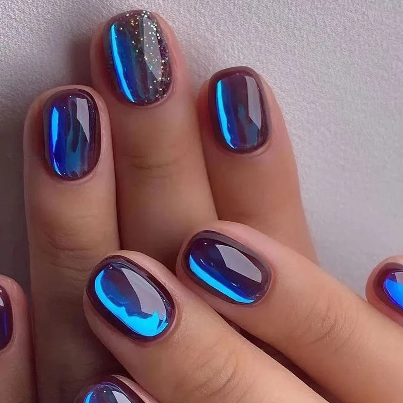 24pcs French Blue Pearl False Nails Set-33