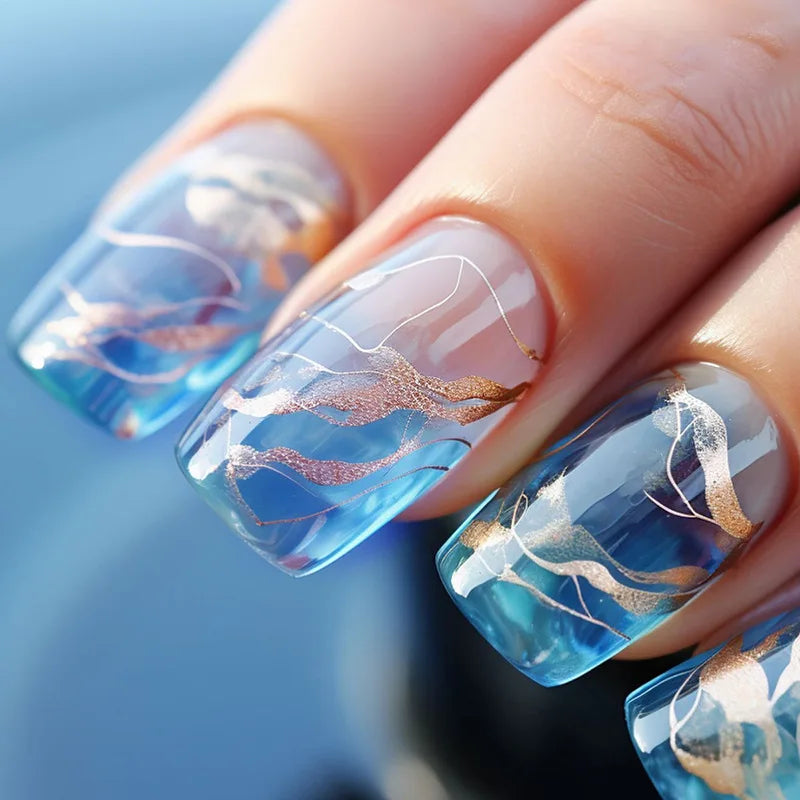 24pcs French Blue Pearl False Nails Set-4