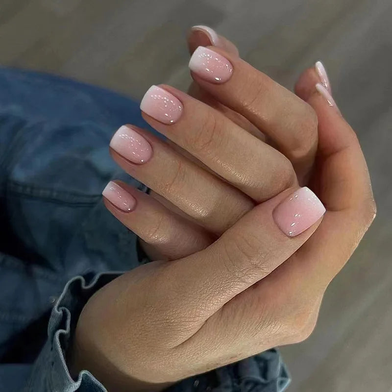 24pcs French Blue Pearl False Nails Set-40
