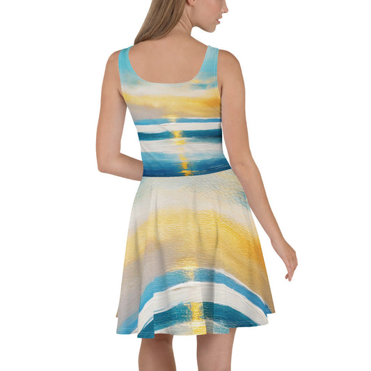 Womens Skater Dress - Blue Ocean Golden Sunset Print 5