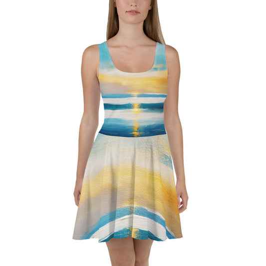 Womens Skater Dress - Blue Ocean Golden Sunset Print 5