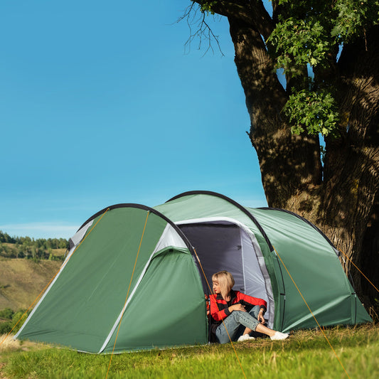 Tunnel Tent, 2-3 Person Camping Tent with Sewn-in Groundsheet, Air Vents, Rainfly, 2000mm Water Column, Green-1